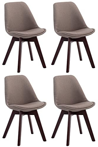 CLP 4er Set Retrostühle Borneo V2 Mit Stoffbezug Und Hochwertiger Polsterung I Lehnstühle Mit Holzgestell, Farbe:Taupe, Gestell Farbe:walnuss