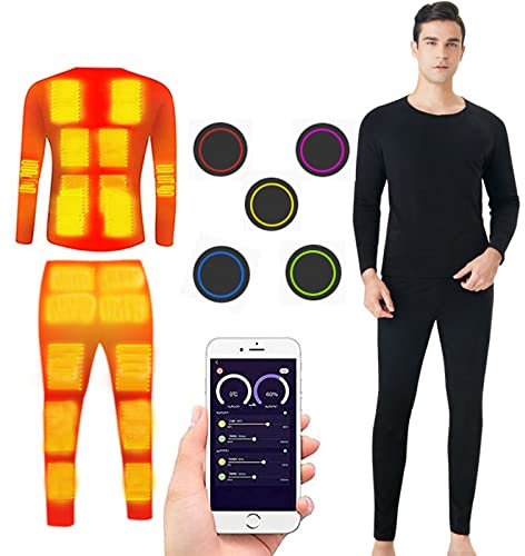 Heated Underwear Set for Men 24 Zones USB Electric Heated Winter Wool Thermal Cotton Base Layer Sets Warm Battery Powered Clothes with Temperature Adjustment Washable Cold Outdoor Gear,Black,M