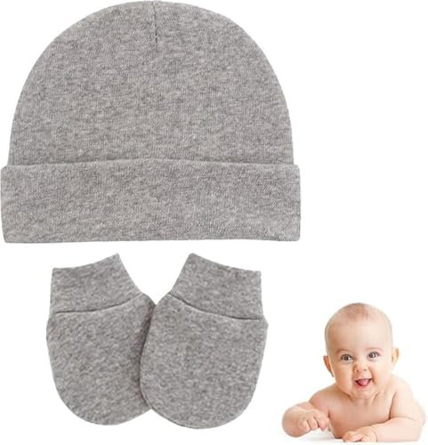 BAOSROY Neugeborene Baby Mütze und Handschuhe Set,Baby Mütze,Mütze Winter Baby,Neugeborenes Baby Mütze,Baumwolle Mütze Handschuhe Set Mädchen für 0-6 Monate Unisex Infant Hut Kindergarten Mütze