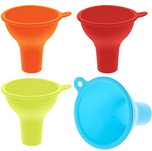 Thinp 4 pezzi imbuto in silicone grande apertura ampia qualità alimentare apertura imbuto set, per la cucina e la casa marmellata olio liquidi e polveri (blu, rosso, arancione, verde)