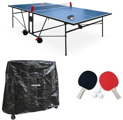 Alice's Garden - Table de ping Pong Indoor Bleue. avec 2 Raquettes et 3 balles. Utilisation intérieure + Housse en PVC
