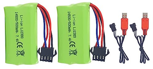 ZYGY 2PCS 7.4V 500mah SM-4P Stecker Ladebatterie mit USB Ladekabel für EC16 DE85 RC Spielzeugauto Modell Off-Road Fahrzeug Batterie M416 elektrische Gel Ball Blaster Backup Batterie