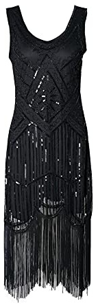 ECDAHICC 1920-talsklänning med paljetter och tofsfåll, för kvinnor, avslutningsbal, cocktailklänning, miniklänning, fest, Gatsby-kostym, aftonklänning, bröllop, julklänningar