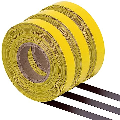 TMS PRO SHOP 3 x Rollen Magnetband gelb, zuschneidbar, beschriftbar, Breite 25 mm, 30 m/Rolle aus Magnet-Folie, Art.-Nr. 3x71026 | Magnetisches Band | Magnet Rolle