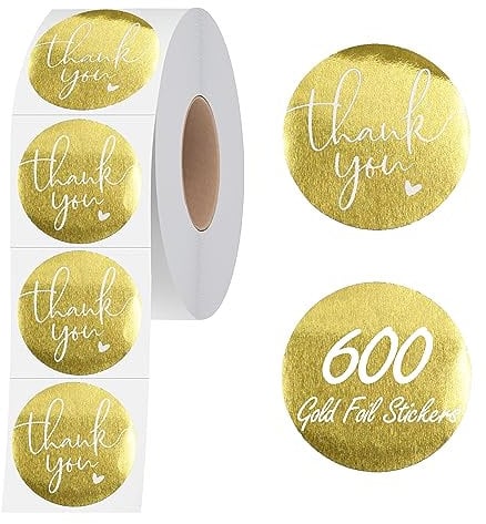 600 STK. Danke-Aufkleber oder -Siegel, Goldfolie-Runde Etiketten mit dauerhaftem Kleber und Perforationslinie für kleine Unternehmen, Geschenkboxen und geschäftlichen Gebrauch