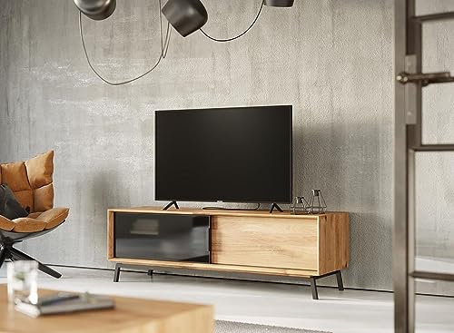 Katmandu Modern Loft TV-Lowboard 200 cm Wildeiche geölt/Glas Grafit Matt