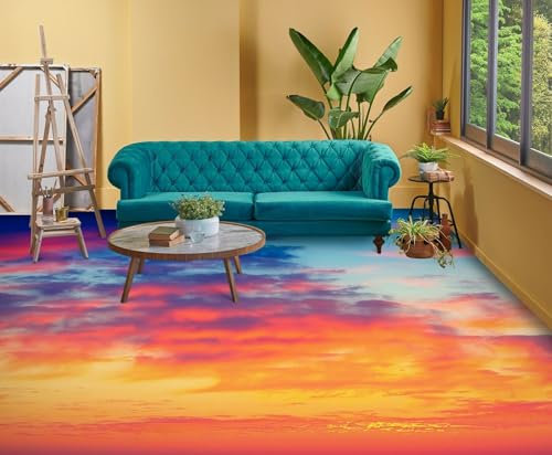 Benutzerdefinierte Größe 3D-Fototapete 3D-Dämmerung Landschaft Selbstklebende Tapete Orange Wolke Selbstklebende Tapete Badezimmer Schlafzimmer Pvc Wasserdichter 3D-Bodenbelag 430x300cm