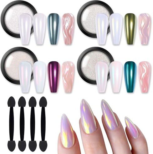 Born Pretty Chrome Nail Powder Metallisch Spiegel Effekt - Pigment für Nägel Pigment Schillernde Meerjungfrau Perle Auroras Cromepulver Nägel Nailart-Dekorationssets