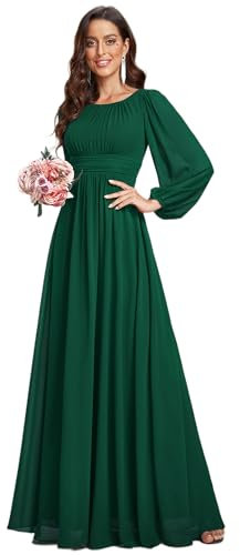 Ever-Pretty Bridesmaid Dresses for Women Round Neck A-Line Long Sleeve Evening Dress Dark Green 20