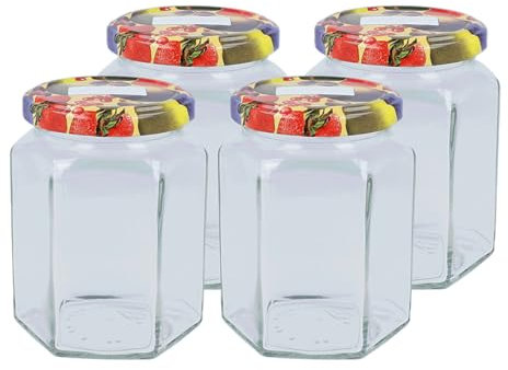 EUROHOME Marmeladenglas - Marmeladengläser sechseckig perfekt für Konfitüren und Marmeladen - Einmachglas im 4er Set - Einmachgläser mit Deckel 287 ml - Schraubgläser als perfekte Aufbewahrungslösung
