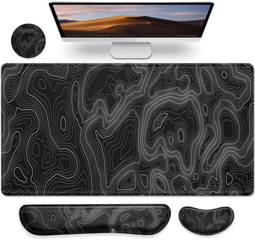 Gimars XXL Tapis de Souris 3 en 1 avec Repose Poignet Clavier Ergonomique, Tapis de Souris Gaming 800x300mm, Mémoire en Mousse Confortable, Soulagement des Douleurs pour Gamer Bureau et Maison, Carte