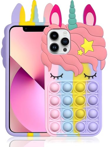 Pop Bubbles Schutzhülle für iPhone 14 Pro, niedliches Cartoon-Einhorn, Regenbogen, stoßfest, Silikon, weiche Handyhülle für Apple iPhone 14 Pro, 15,5 cm (6,1 Zoll)