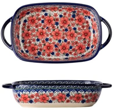 Auflaufform Klein Keramik| Rechteckig Lasagneform Für 1 Personen| Vintage Keramik Lasagne Pfannen Ofenform| Porzellan Backform Mit Griff Für Lasagne, Tiramisu, Auflauf| 23.5x13x5cm (Stil C)