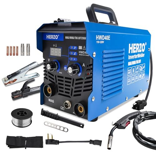 HERZO 140A MAG Welder.Flux Core Welder MAG/MMA/LIFT TIG 3 in 1 Welding Machine IGBT Inverter Welding Machine