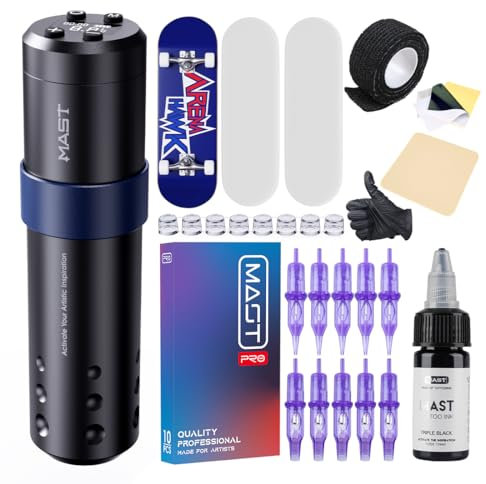 MKD Compatible Mast Tattoo Maschine Set Rotary Kabellose tätowiermaschine Pen Cordless wireless Battery Brushless Motor 1500mAh Akku pen tattoo nadeln Cartridges for Tattoo Anfänger & Tattoo Artists