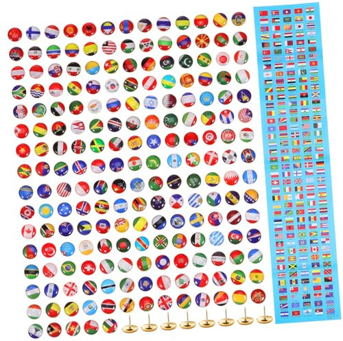 SEWACC 200pcs National Flag Pushpins Metal Flag Pushpin for Office Cork Board Creative Thumbtacks Country Map Markers