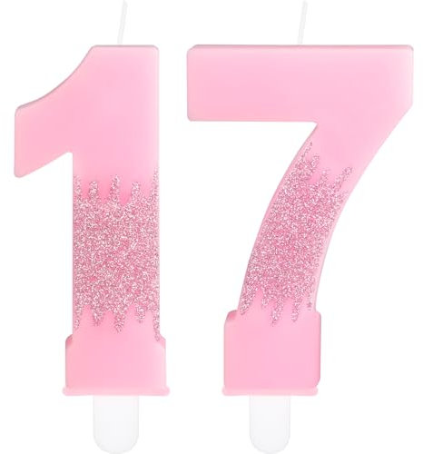 Pink 17th Birthday Candles, Pink Number 17 Candles Frozen Cake Decorations, Pink Frozen Party Candles, Glitter Pink Candle Cake Topper for Girls Boys Birthday Party Decor Wedding Anniversary Supplies