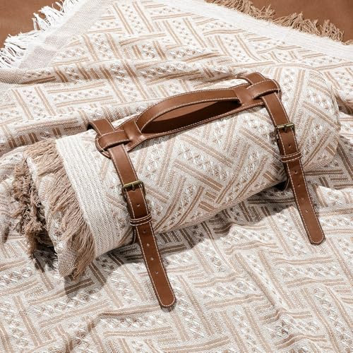 VitalCozy wasserdichte Picknickdecke, Outdoor-Decke, faltbar, 2-in-1, doppellagig, sanddicht, Strandmatte mit Tragegurt, für Camping, Rasen, Park, Strand, Gras (Khaki)