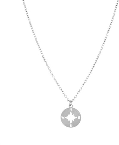 twobrothers Collier pour homme chaîne à maillons en acier inoxydable 316L 0,2 cm de large - Pendentif rose des vents 1,2 x 1,2 - Doré, argenté, 50-55-60-65-70, Acier inoxydable, Sans objet
