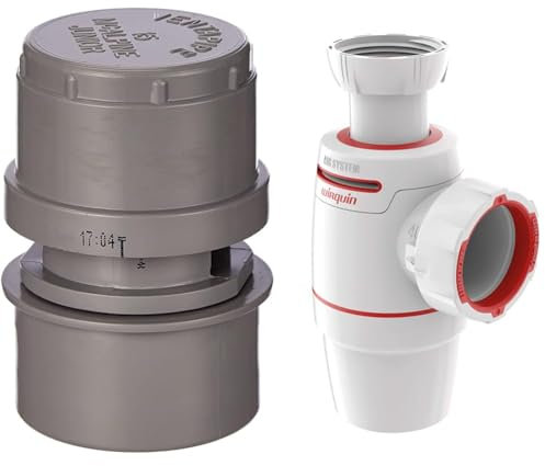 Wirquin 7023710 Anti-vide droit pour tube D32-40, gris & 30722160 Siphon de lavabo Néo Air Ø40 zéro fuite, blanc