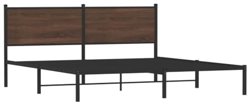 vidaXL Bettgestell, Metallbett Bett mit Kopfteil, Bettrahmen mit Lattenrost, Doppelbett für Schlafzimmer, Metall Braun Eichen-Optik 183x213cm
