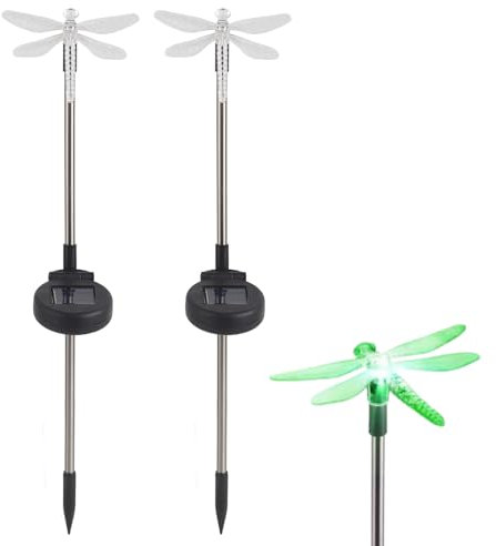 2PCS Libelle Dekor, einzigartige Libelle Solar Led Libelle Garten Dekor Garten Stake Licht für Garten Terrasse Hof Rasen
