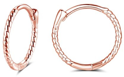 Cangall Silver Hoop Earrings for Women, 925 Sterling Silver Twisted Hoop Earrings, Hypoallergenic Small Cartilage Sleeper Hoop Earrings Rose Gold Huggie Earrings Jewelry Gift for Birthday Christmas