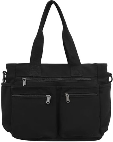 Makukke Cord Damen Umhängetasche Tote Bag Tasche Groß Mehrfachtasche Shopper Tasche Handtasche Schultertaschen für Arbeit Büro Reisen Einkaufen Schule (Schwarz-Canvas)