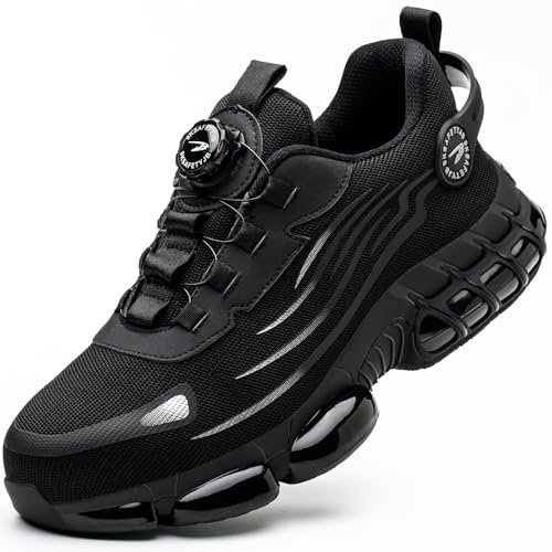 Botas de Seguridad para Hombre Mujer Ligero Sin Cordones Zapatos de Seguridad Comodo Transpirable Zapatos de Trabajo Hombre con Punteras de Acero Antideslizantes Zapatos de Cocina Negro 44 EU