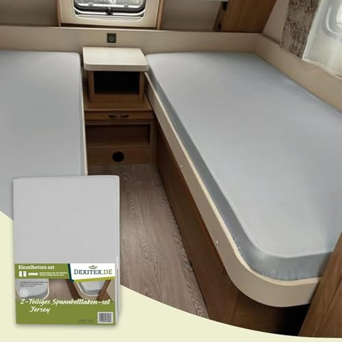 Dexitex - Spannbettlaken Wohnwagen Einzelbetten 2 teilig Set - für Fendt Wohnwagen - Grau - Spannbettlaken Wohnmobil Längsbett 2 Teilig - für Wohnmobil - OekoTEX 100% Baumwolle - 2er Set