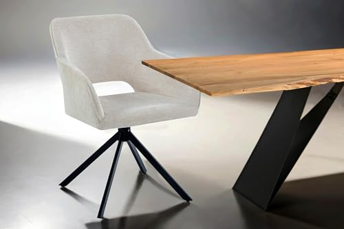 SAM Esszimmerstuhl Milly | Stoffbezug | Farbe: Beige | Armlehnen | 360° drehbares Metallgestell | Drehstuhl/Armlehnstuhl für Esszimmer & Büro