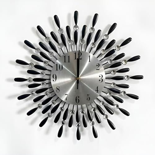 Jauhmui Modern Wanduhr mit großen Ziffern, genau und leise 38x38 cm,Gold Wohnzimmer Uhr (Silber)