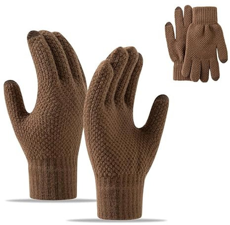 GMYIAK Winter Warm Touchscreen Gestrickte Handschuhe,damen herren Verdickte Thermo Handschuhe Zum Laufen,Radfahren und für Outdoor-Aktivitäten Kleine Geschenke für Männer(Braun)