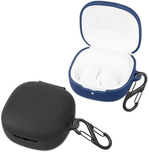 easyBee Custodia compatibile con Xiaomi Redmi Buds 6 Play Earbuds [con 2 moschettoni], custodia in silicone liquido ultra sottile antiurto custodia per cuffie Bluetooth – nero e blu