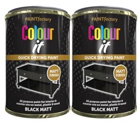 PEBBLE HUG Black Matt Tin Paint, DIY Projects, Quick-Drying Formula, Ideal For Wood, Metal, Glass, Home Renovations, Interior And Exterior Use, Easy to Apply, 300ml, (2 Pcs)