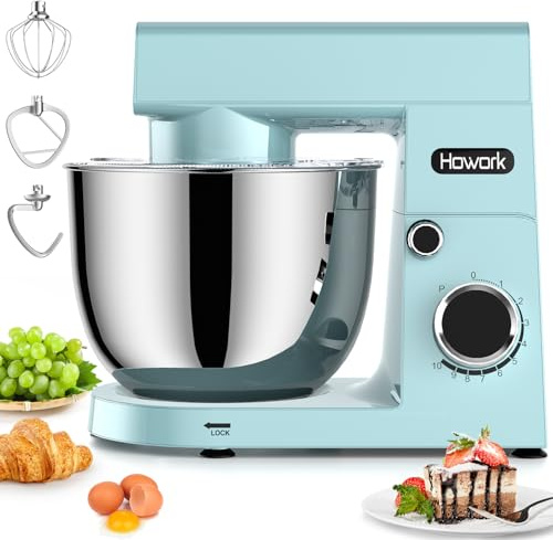 HOWORK - Electric Stand Mixer, 10 Speed + p with 5.5 Quart Stainless Steel Bowl, Dough Hook, Wire Whip and Whisk, for Most Cooks