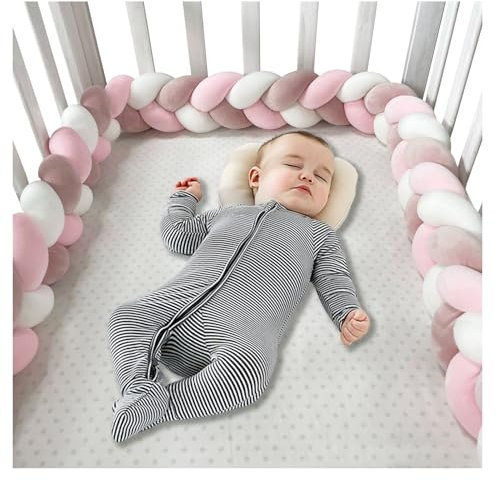 frstrery Bettschlange Geflochten 3m, Babybettumrandung Bettumrandung Babybett, Geflochtenes Seitenschläferkissen Superweich Knotenkissen Dekokissen Flauschig Geflochten