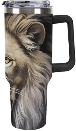 Vaso de viaje con asa y tapa con pajita, diseño de Rey León