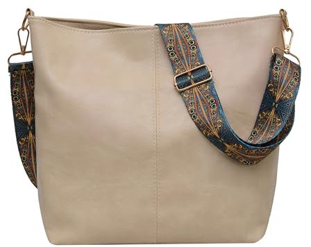 Namenand Umhängetasche Damen Große Leder Crossbody Bag Damen Moderne Taschen mit Breiter Gurt Leder Hobo Bag Shopper Tasche mit Abnehmbarem Schultergurt für Alltag, Schulausflug und Einkauf - Weiß