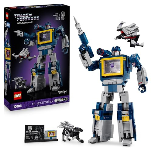 LEGO Icons Transformers: Soundwave Set per Adulti - Kit di Modellismo da Esposizione con Figure Trasformabili tra cui Laserbeak e Ravage, e un Mattoncino Sonoro - Regalo da Collezione per Fan - 10358