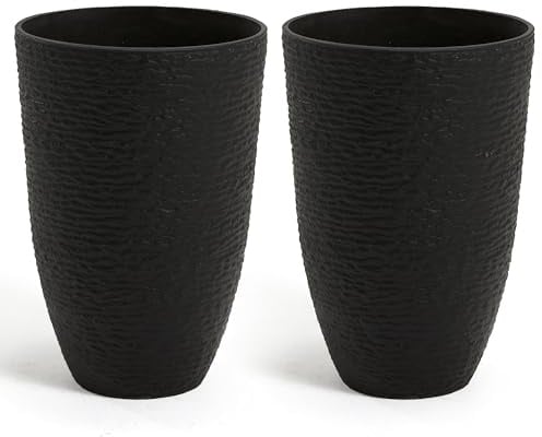 JonesHouseDeco 52cm Grand Pot, 2 PCS-35.5cm Dia Pot de Fleur Cylindrique Haut,Noir Grande Rond Pot à Plantes Spacieux, in/Extérieur,Plantateurs Pierre d'imitation Plantateur Terrasse Porche Avant
