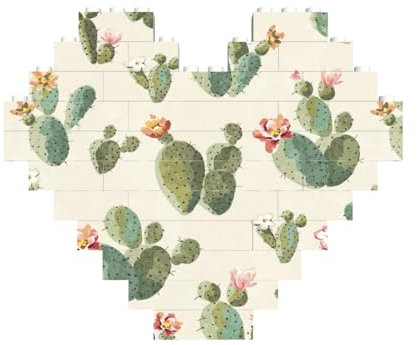 Puzzle 3D en forme de cœur avec imprimé cactus mignon pour décoration d'intérieur