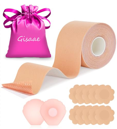 Gisaae Klebe BH Push Up Große Brust Boob Tape BH Rückenfrei Trägerloser BH Push Up 2 Wiederverwendbare Unsichtbar Silikon Brüste Nippelpads Body Tape