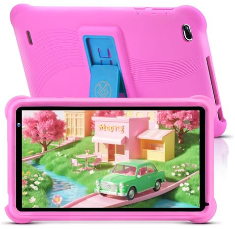 qunyiCO Tableta NiñOs 7 Pulgadas Android 10 | Tableta Educativa para NiñOs De 3 A 12 AñOs con Controles Parentales | 2 GB + 32 GB Wi-Fi | Aplicaciones Preinstaladas + Funda Protectora (Rosa)
