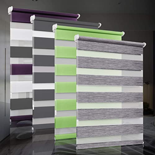 Doppelrollo klemmfix ohne Bohren Duo Rollos für Fenster mit Klemmträger, Dunkelgrau B95 x H120cm (Stoffbreite 95cm), Fensterrollo lichtdurchlässig & verdunkelnd Wandmontage Sichtschutz