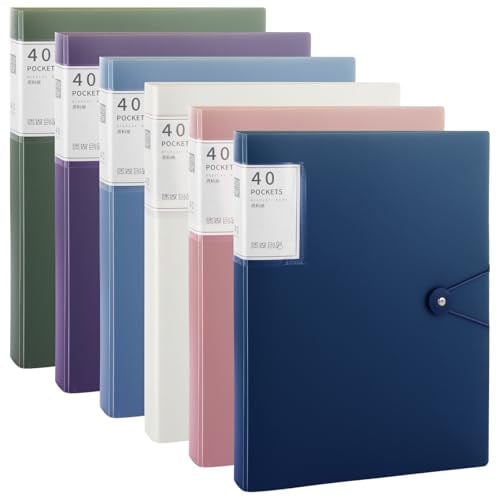 LOPYXBR 6 Stück Sichtbuch A4 mit Klarsichthüllen, 40 Taschen Mappe mit Klarsichthüllen, Präsentationsmappe A4 Sichtbuch für Präsentationen, Schule, Büro (6 Farben)
