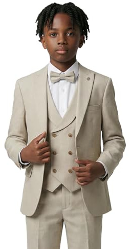SIRRI Pojkar Slim Fit kostym 5-delat set för examensbollar och speciella tillfällen i åldern 1–16, Beige, 12 år