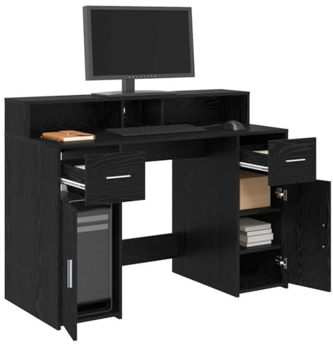 vidaXL Desk with Drawer Black oak 120 x 55 x 91 cm Engineered wood