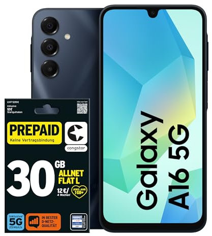 congstar Prepaid Bundle Prepaid L mit Samsung Galaxy A16 128GB, schwarz
