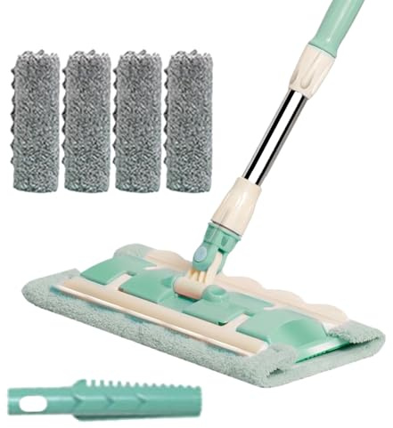 Zestivra Hartholz-Bodenwischer, Küchenwischer mit 4 waschbaren Pads, 360 Grad drehbares Werkzeug für Fliesen, Laminat, Holz, Outdoor, Terrasse, Garage, Reinigung, Teleskopstiel